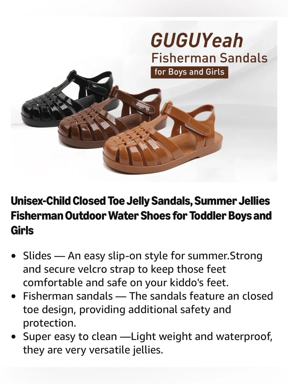 NEW Kids' Brown Jelly Fisherman Sandals Closed Toe